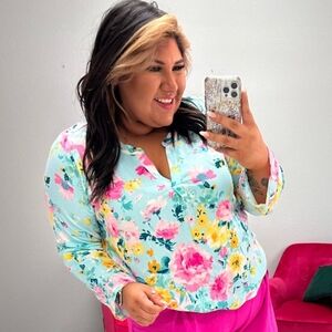 Emily Wonder NWOT Bright Floral Blouse